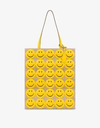 Bolso shopper de ante con Smiley® estampado por toda la superficie