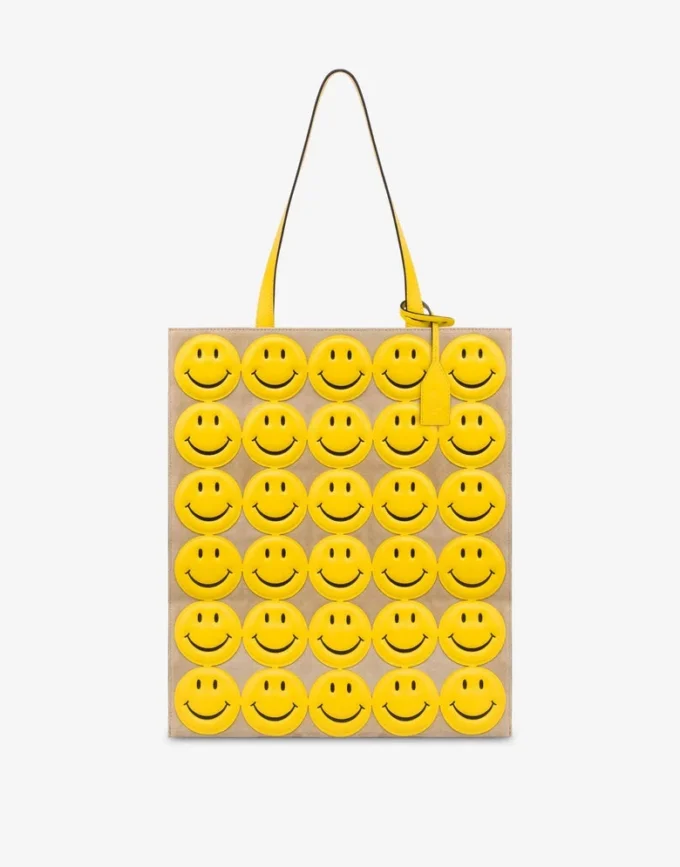 Bolso shopper de ante con Smiley® estampado por toda la superficie Bolso shopper de ante con Smiley® estampado por toda la superficie