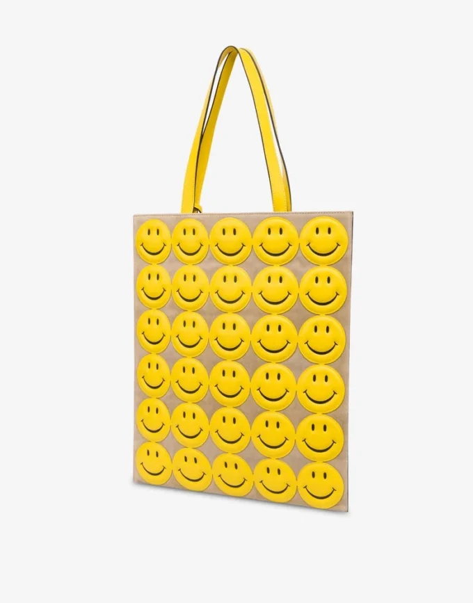 Bolso shopper de ante con Smiley® estampado por toda la superficie Bolso shopper de ante con Smiley® estampado por toda la superficie