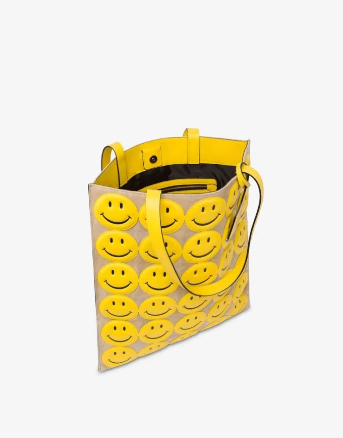 Bolso shopper de ante con Smiley® estampado por toda la superficie Bolso shopper de ante con Smiley® estampado por toda la superficie