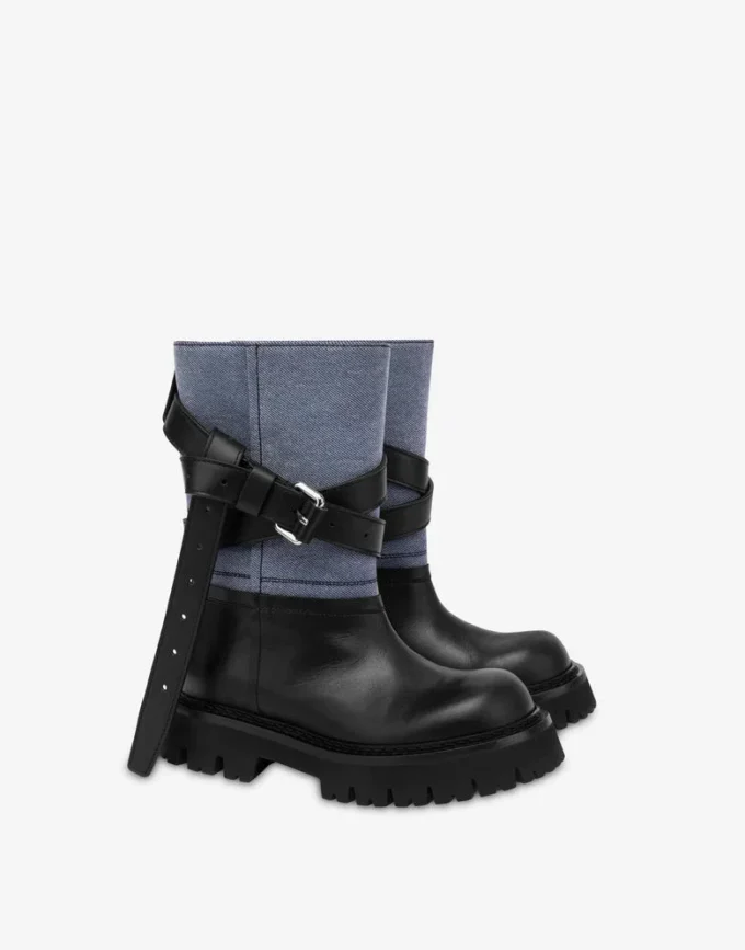 Botines de denim y piel de becerro Botines de denim y piel de becerro