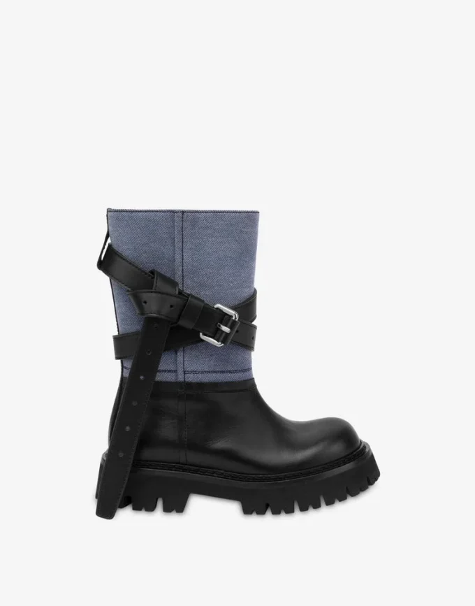 Botines de denim y piel de becerro Botines de denim y piel de becerro