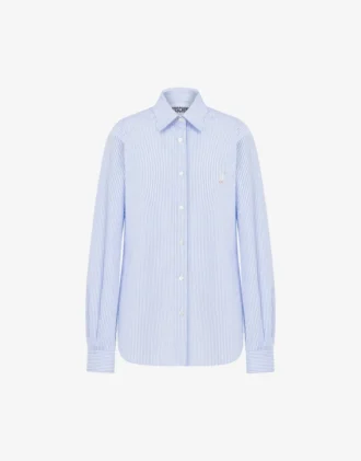 Camisa de popelín a rayas Bordado de ganso