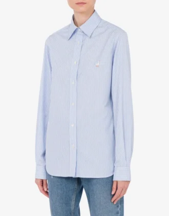 Camisa de popelín a rayas Bordado de ganso