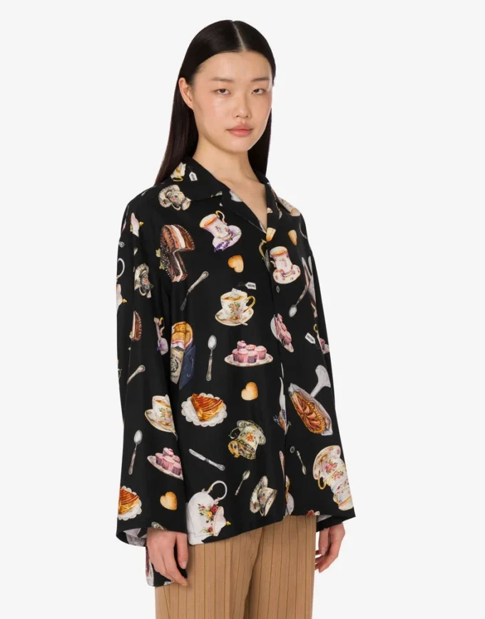 Camisa de satén de seda estampada
