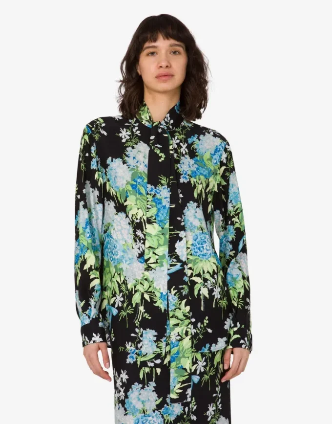 Camisa de satén de seda estampada
