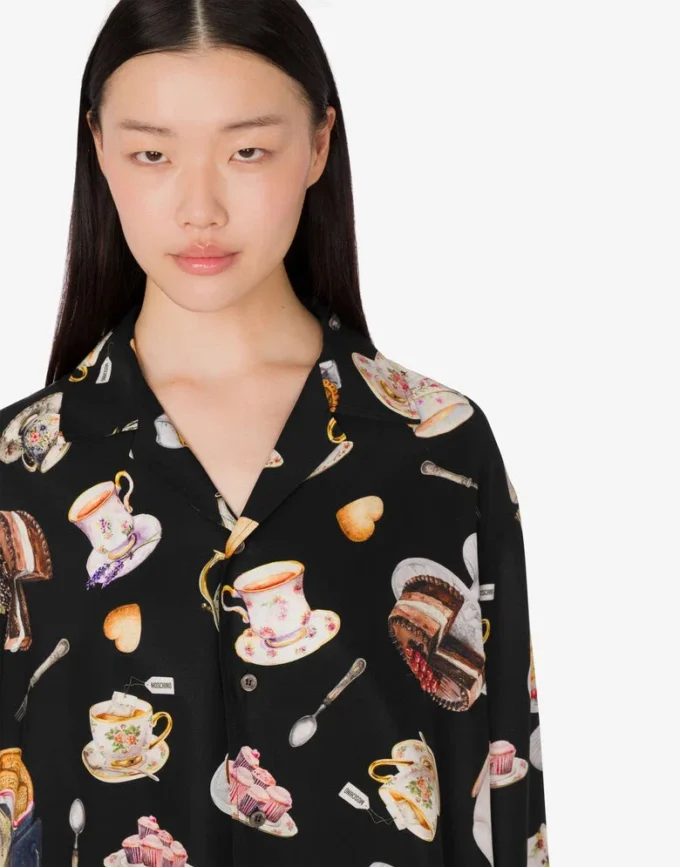 Camisa de satén de seda estampada