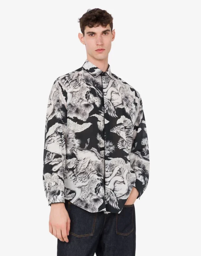 Camisa ligera de popelín de algodón con estampado de gansos Camisa ligera de popelín de algodón con estampado de gansos