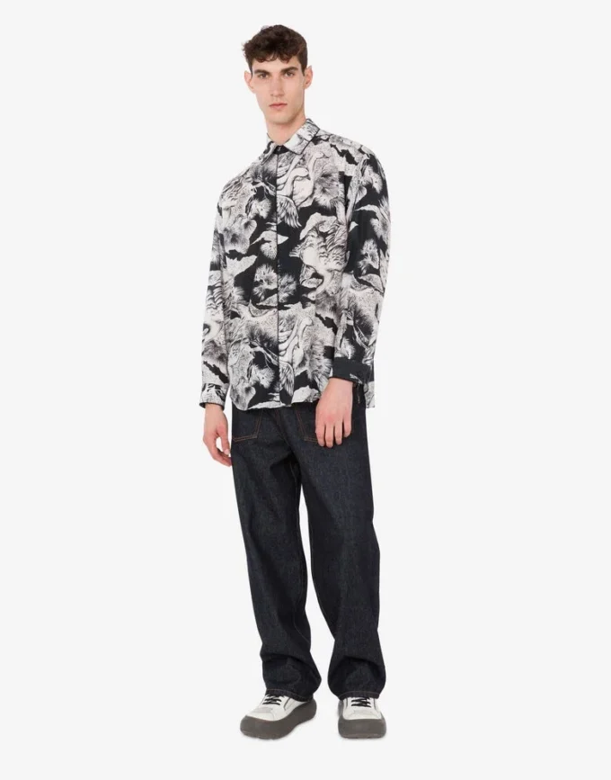 Camisa ligera de popelín de algodón con estampado de gansos Camisa ligera de popelín de algodón con estampado de gansos