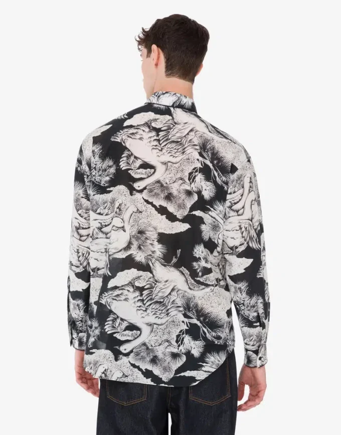Camisa ligera de popelín de algodón con estampado de gansos Camisa ligera de popelín de algodón con estampado de gansos