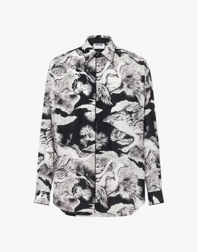 Camisa ligera de popelín de algodón con estampado de gansos Camisa ligera de popelín de algodón con estampado de gansos