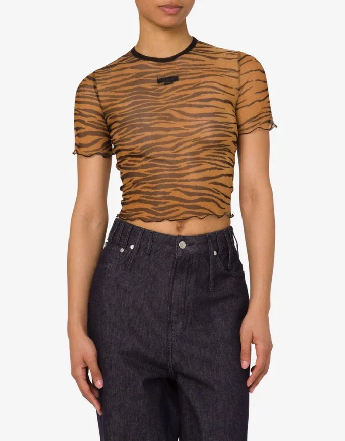 Camiseta corta de tul estampada