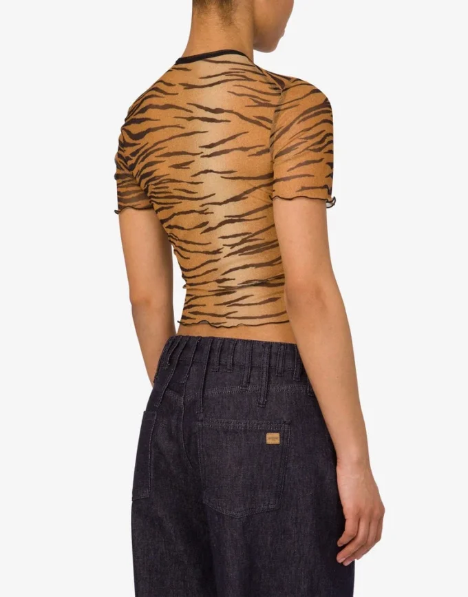 Camiseta corta de tul estampada