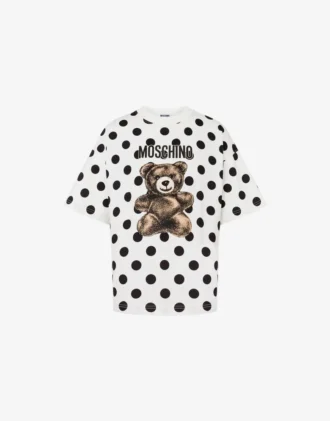 Camiseta de jersey de algodón orgánico con estampado de osito de peluche Moschino