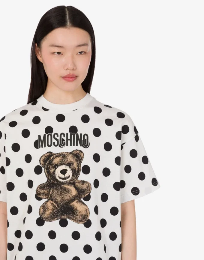 Camiseta de jersey de algodón orgánico con estampado de osito de peluche Moschino