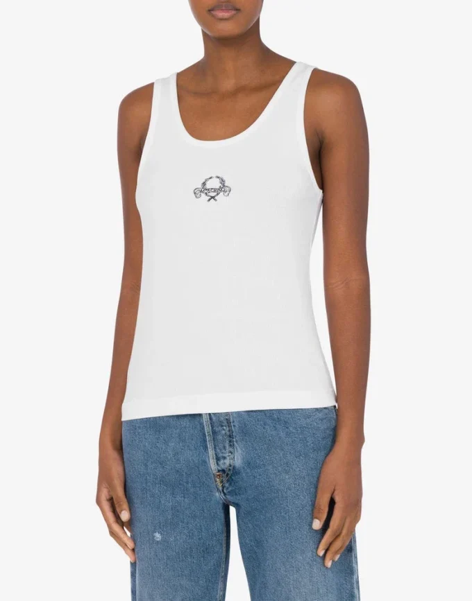 Camiseta sin mangas de algodón elástico con logotipo Laurel Crown