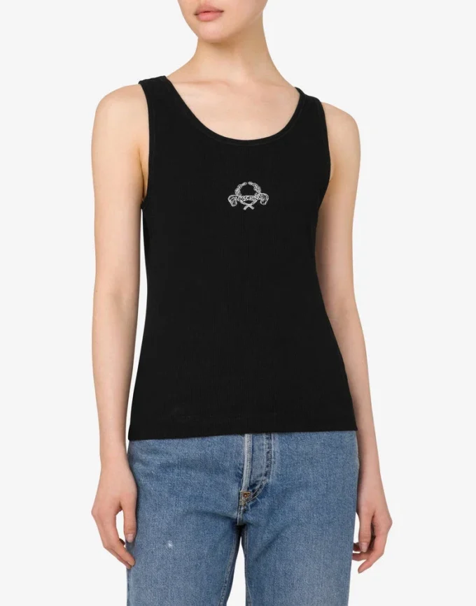 Camiseta sin mangas de algodón elástico con logotipo Laurel Crown