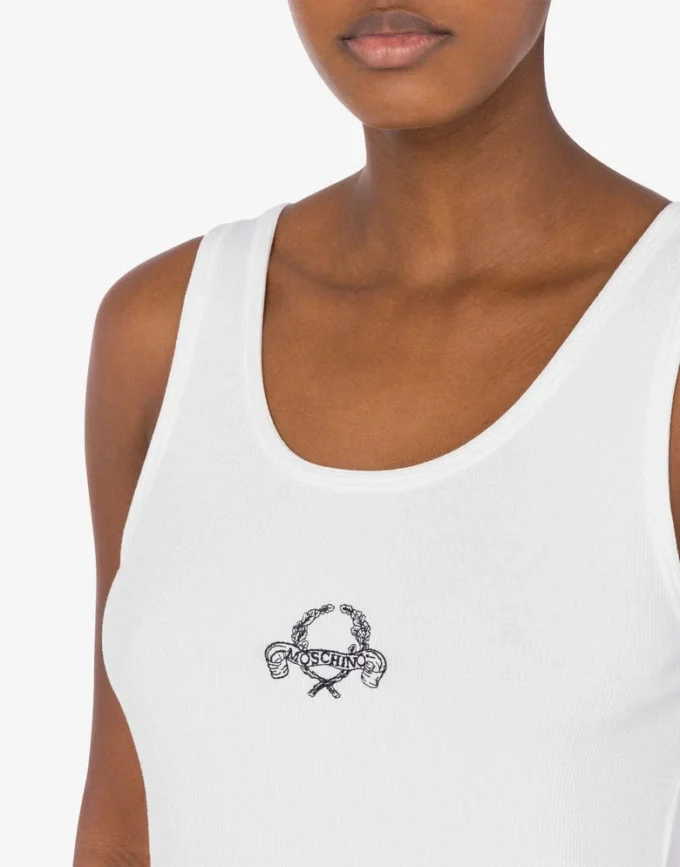 Camiseta sin mangas de algodón elástico con logotipo Laurel Crown