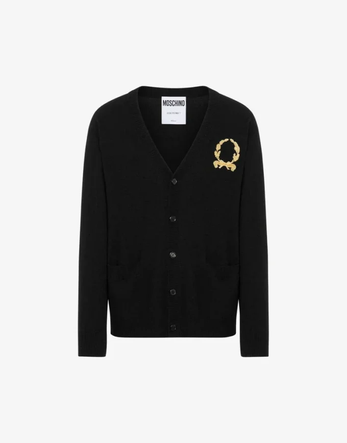Cardigan de lana y cachemira Bordado de corona de laurel Cardigan de lana y cachemira Bordado de corona de laurel