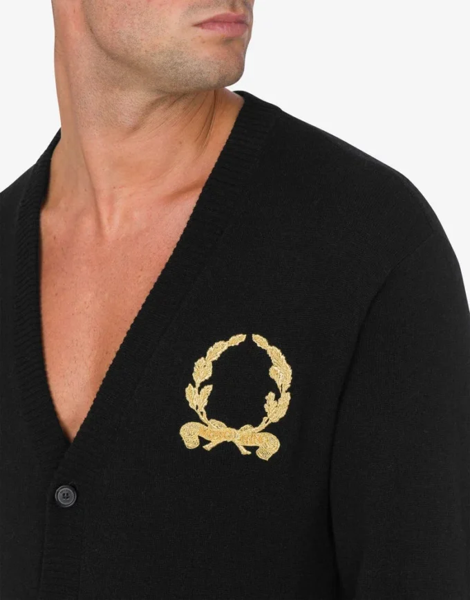 Cardigan de lana y cachemira Bordado de corona de laurel Cardigan de lana y cachemira Bordado de corona de laurel
