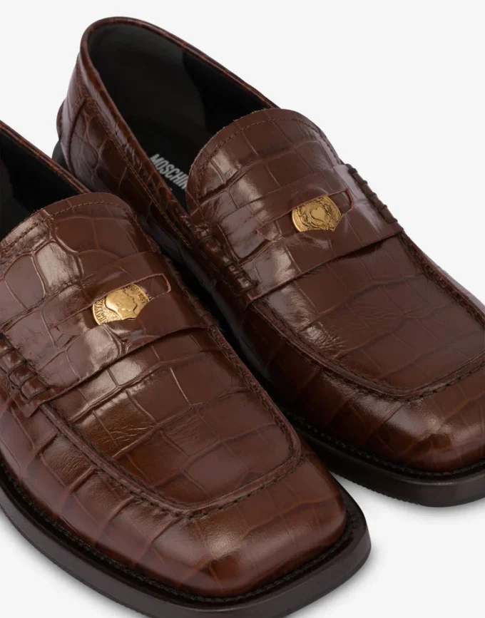 Mocasines de piel de becerro con estampado de cocodrilo Mocasines de piel de becerro con estampado de cocodrilo