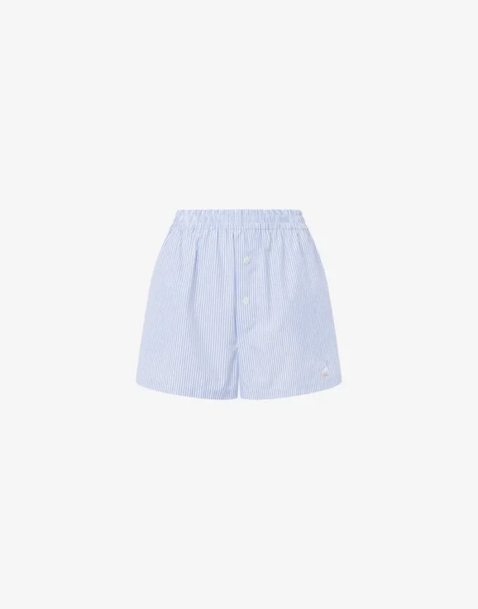 Pantalones cortos de popelín a rayas con bordado de ganso Pantalones cortos de popelín a rayas con bordado de ganso