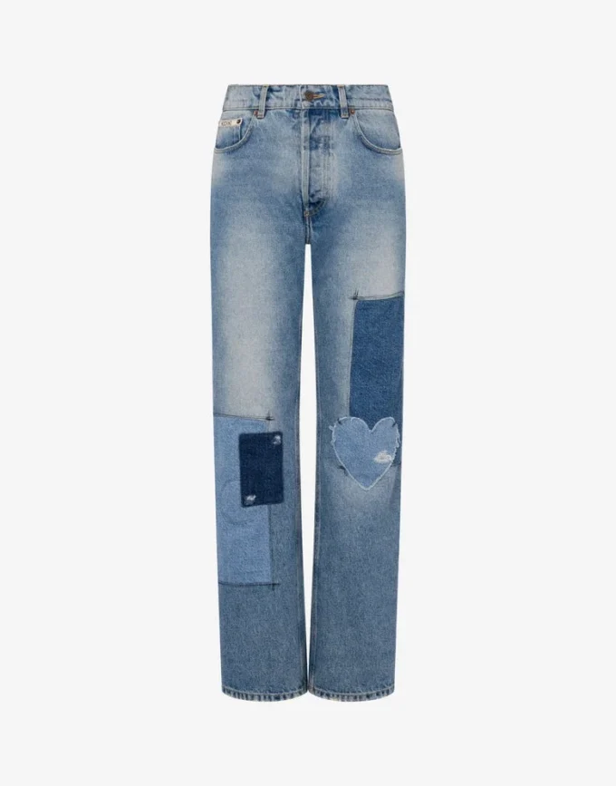 Pantalones de denim con patchwork Pantalones de denim con patchwork