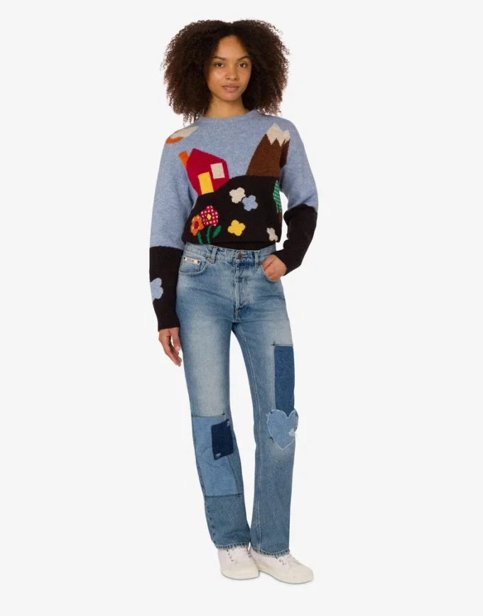 Pantalones de denim con patchwork Pantalones de denim con patchwork