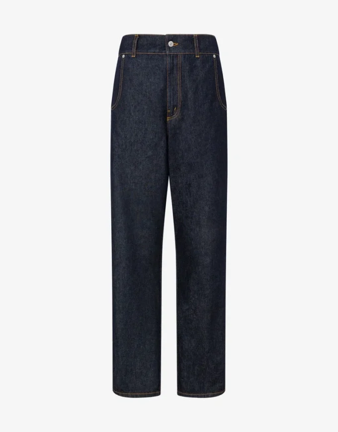 Pantalones de mezclilla azul Parche con corona de laurel Pantalones de mezclilla azul Parche con corona de laurel