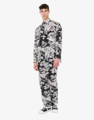 Pantalones ligeros de popelín de algodón con estampado de gansos