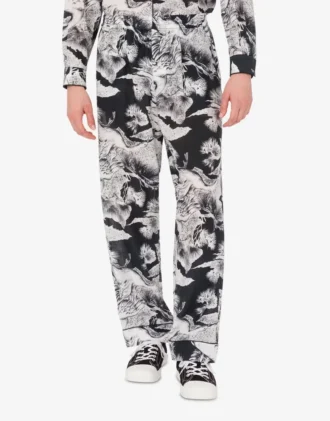 Pantalones ligeros de popelín de algodón con estampado de gansos