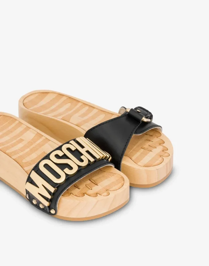 Sandalias de piel de becerro y madera