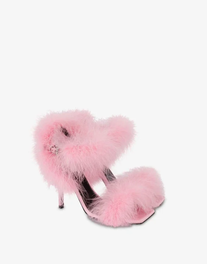 Sandalias de satén con plumas Sandalias de satén con plumas