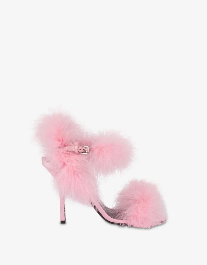 Sandalias de satén con plumas Sandalias de satén con plumas