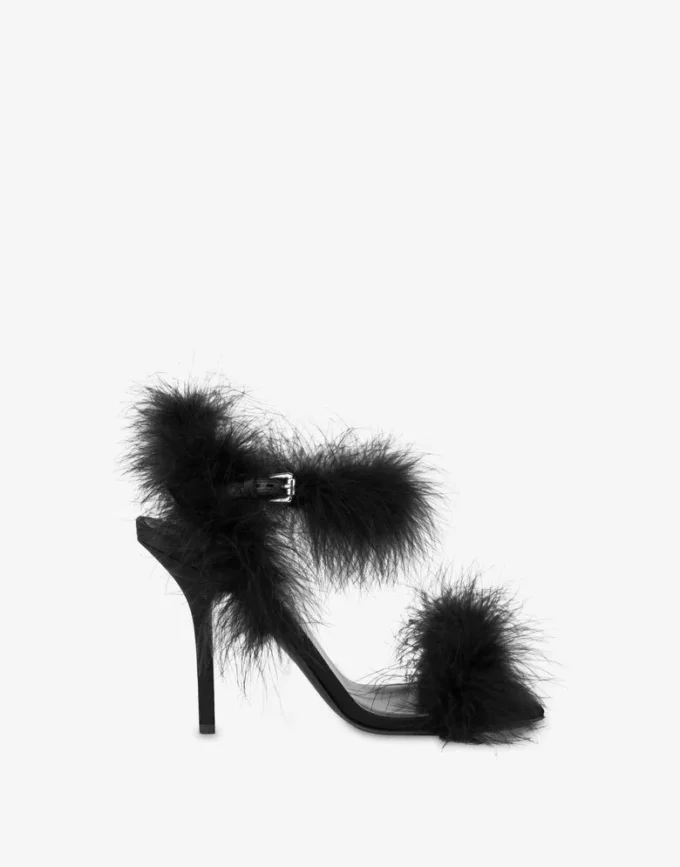 Sandalias de satén con plumas Sandalias de satén con plumas