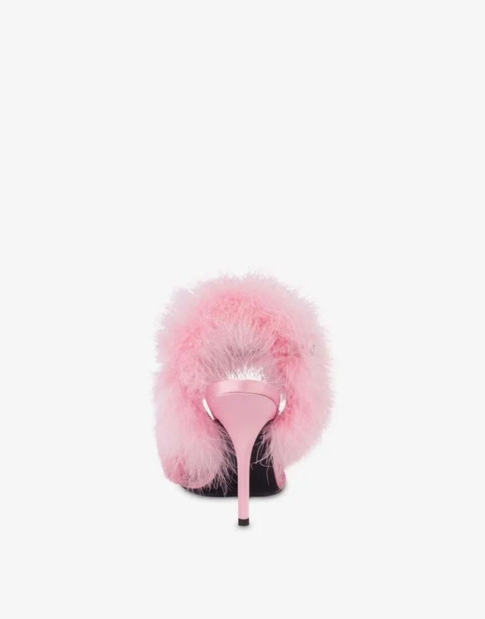 Sandalias de satén con plumas Sandalias de satén con plumas
