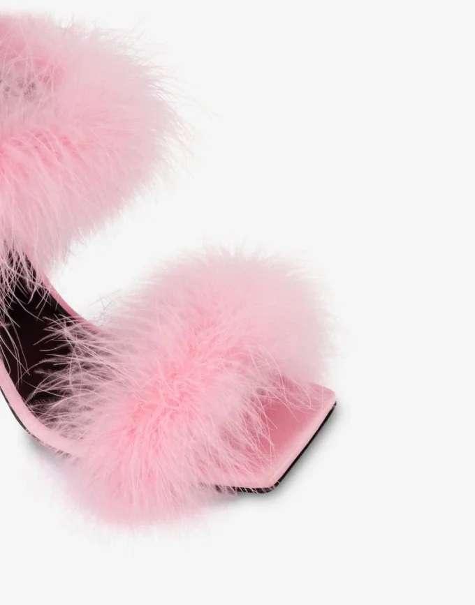 Sandalias de satén con plumas Sandalias de satén con plumas