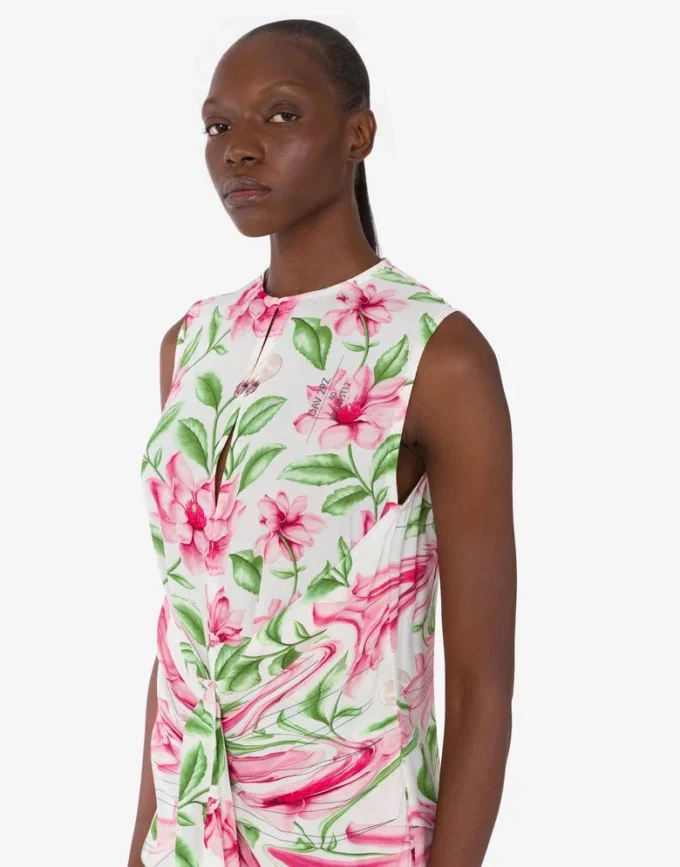Vestido estampado de crepé de China