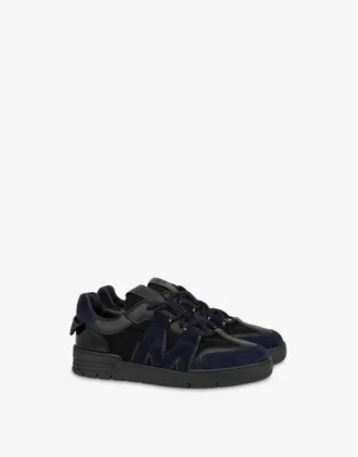 Zapatillas deportivas de malla, piel de becerro y ante
