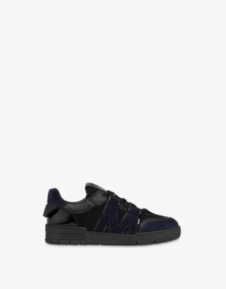 Zapatillas deportivas de malla, piel de becerro y ante