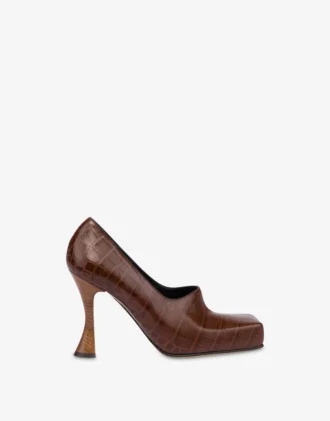 Zapatos de tacón de piel de becerro con estampado de cocodrilo