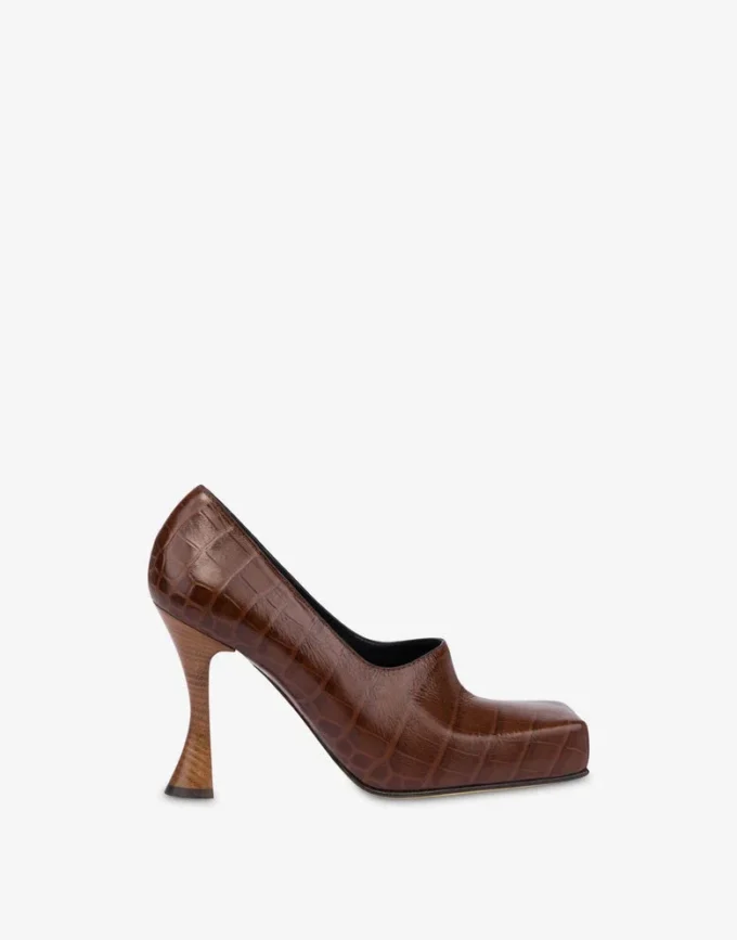 Zapatos de tacón de piel de becerro con estampado de cocodrilo